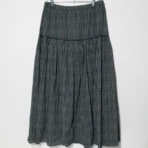 Coldwater Creek Tiered Black Geometric L 14  Maxi Skirt Small Layered Gypsy Long